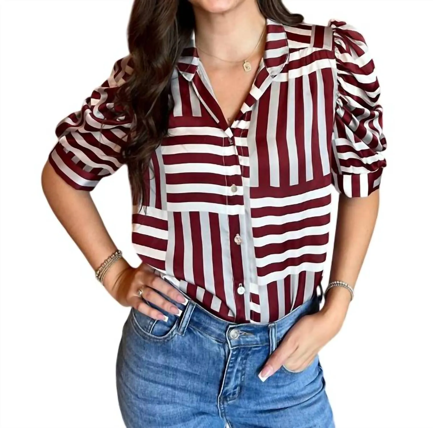 Adrienne - Adia Puff Sleeve Button Down Blouse