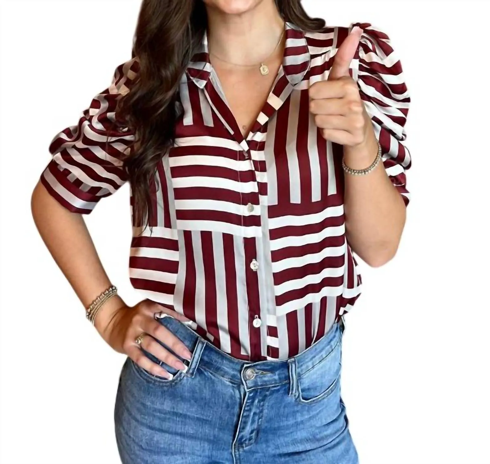Adrienne - Adia Puff Sleeve Button Down Blouse