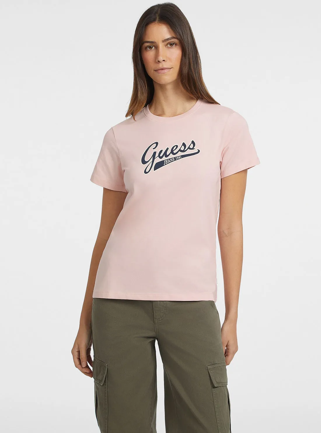 Guess Jeans Light Pink Script Logo T-Shirt