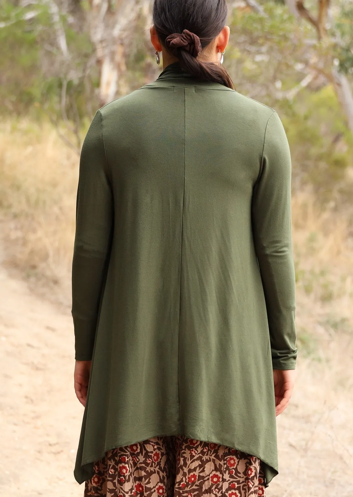 Irregular Hem Stretch Cardi Olive