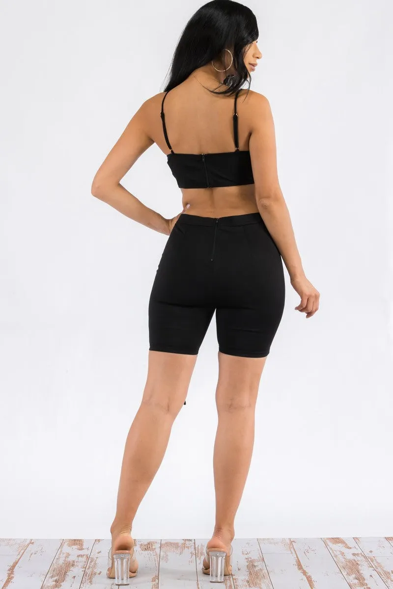 JS2693 - 2 PC Laced Up Top and Shorts