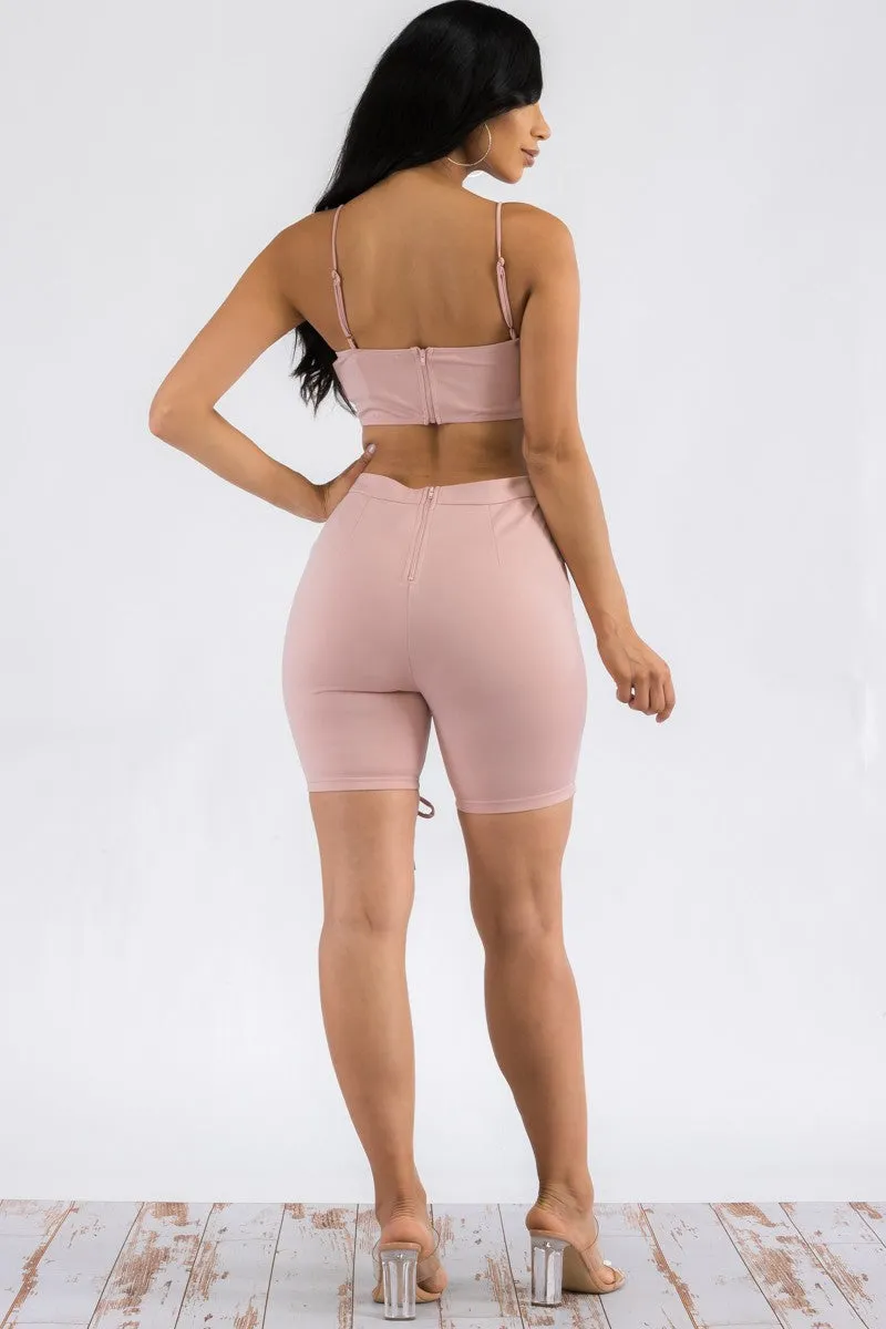 JS2693 - 2 PC Laced Up Top and Shorts