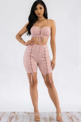 JS2693 - 2 PC Laced Up Top and Shorts