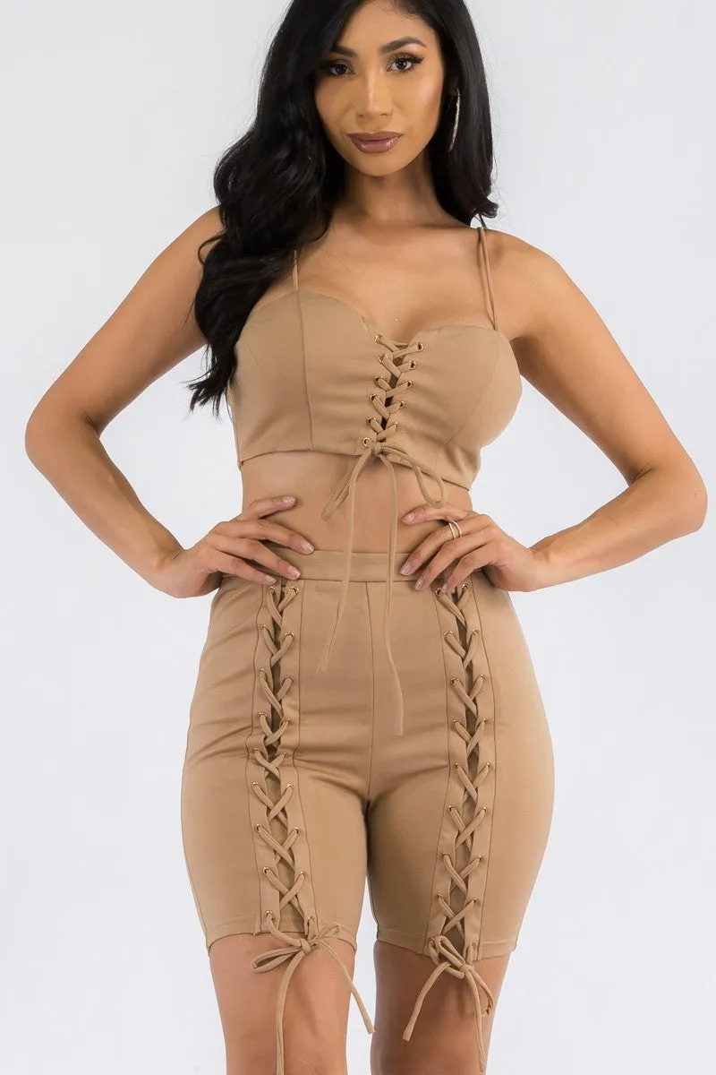 JS2693 - 2 PC Laced Up Top and Shorts