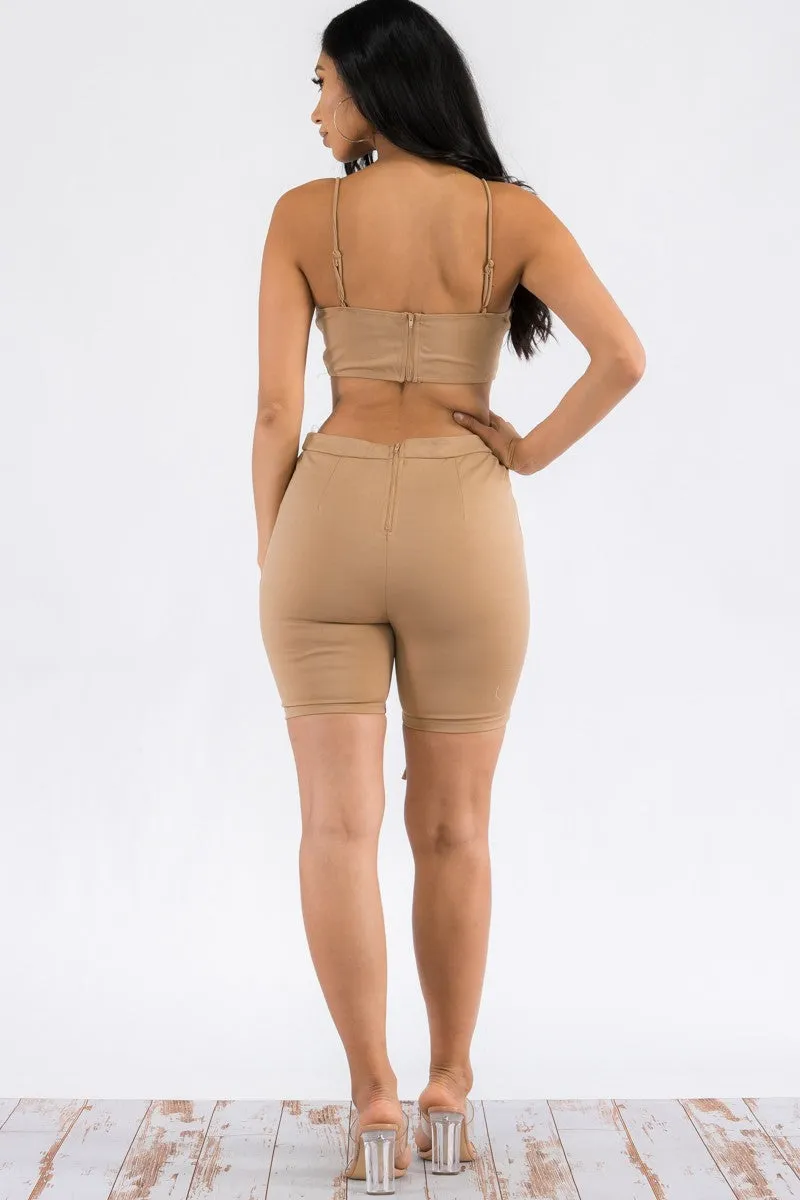 JS2693 - 2 PC Laced Up Top and Shorts
