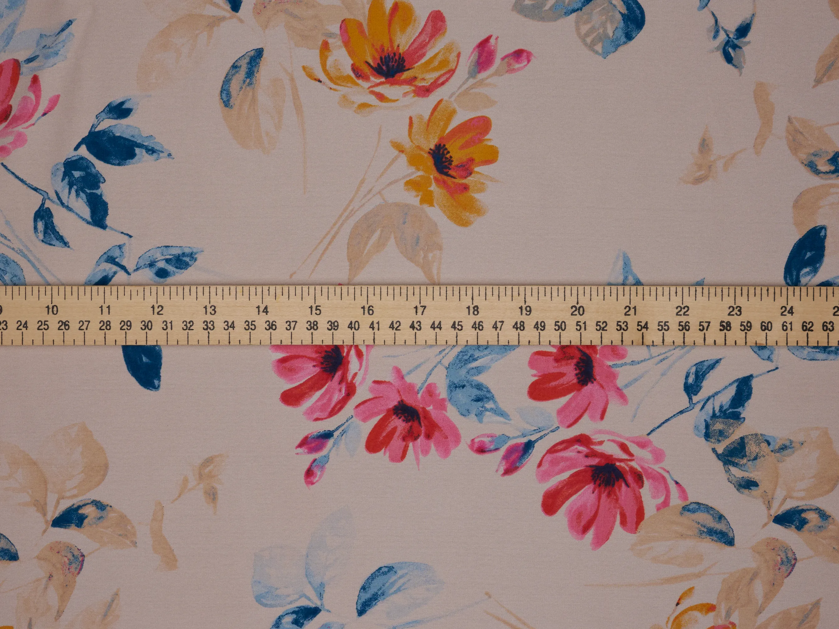 Lightweight  satin  fabric - Light beige  floral   print