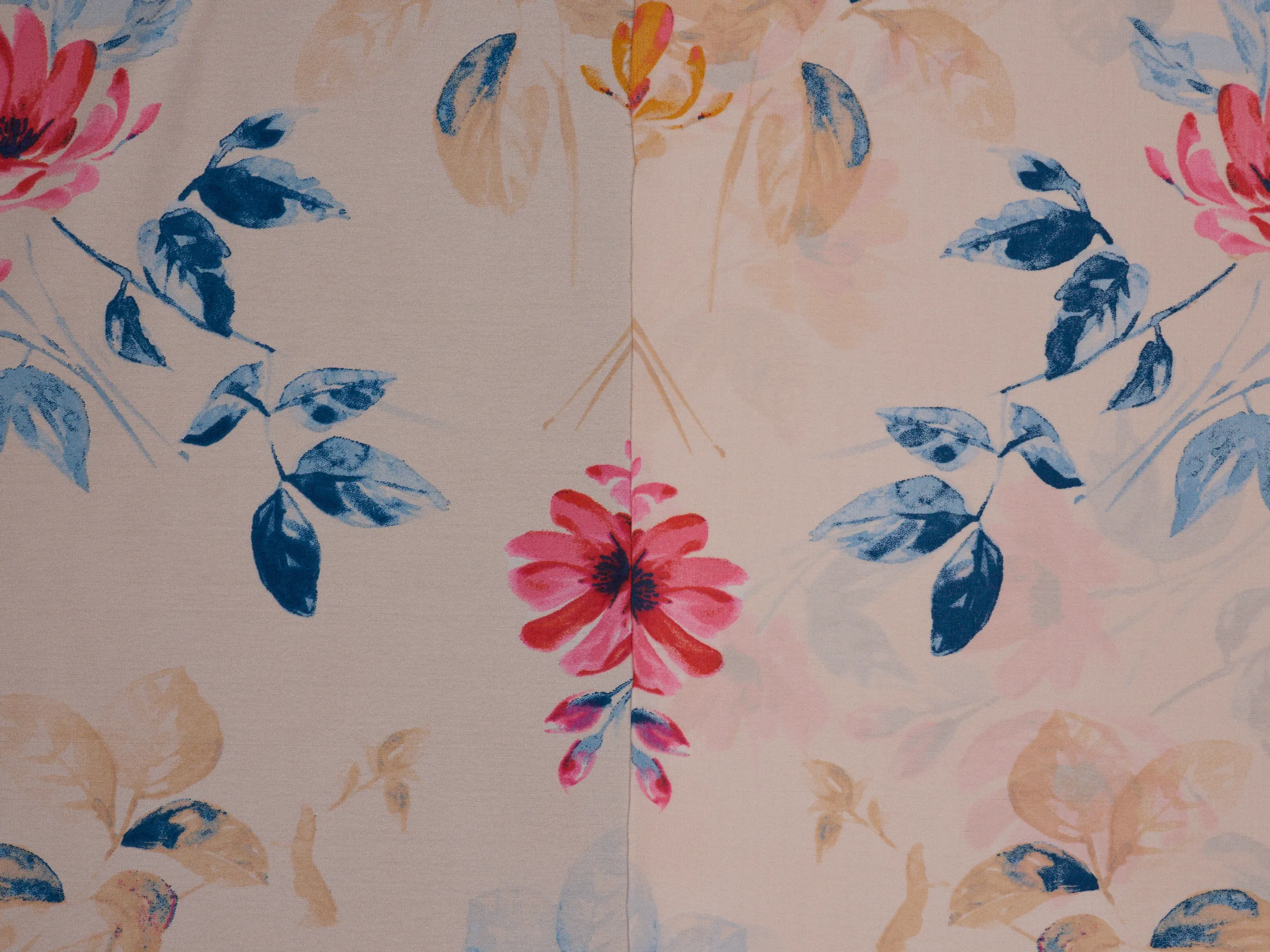 Lightweight  satin  fabric - Light beige  floral   print