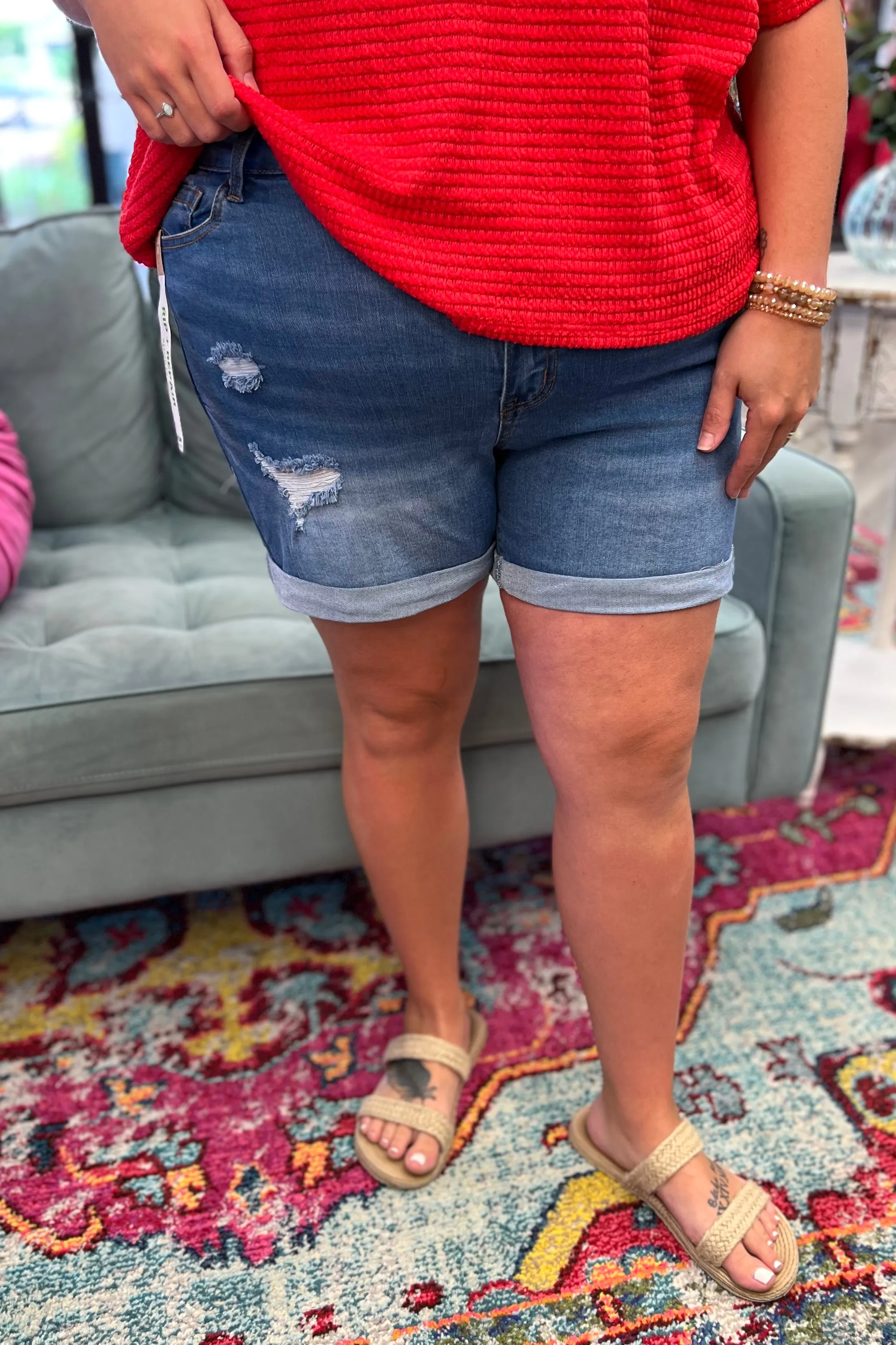 MACI Cuffed Distressed Denim Shorts