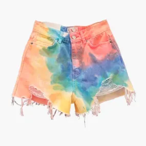 Summer Girl Aesthetic Rainbow Tie Dye Denim Shorts