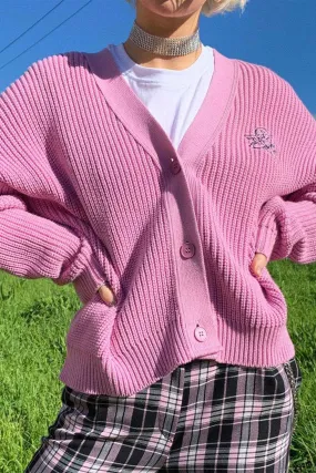 TastyHottie - Pink Letters Embroidery Button-Front Cardigan