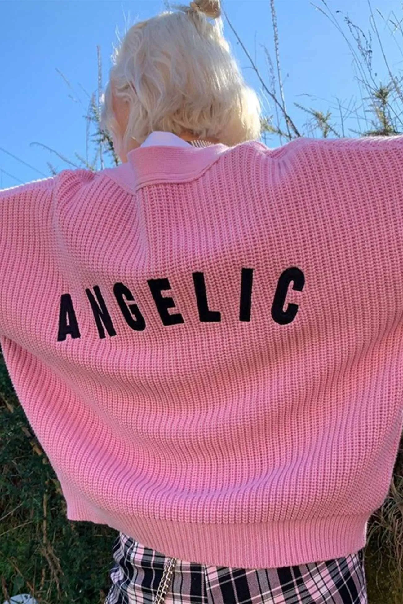 TastyHottie - Pink Letters Embroidery Button-Front Cardigan