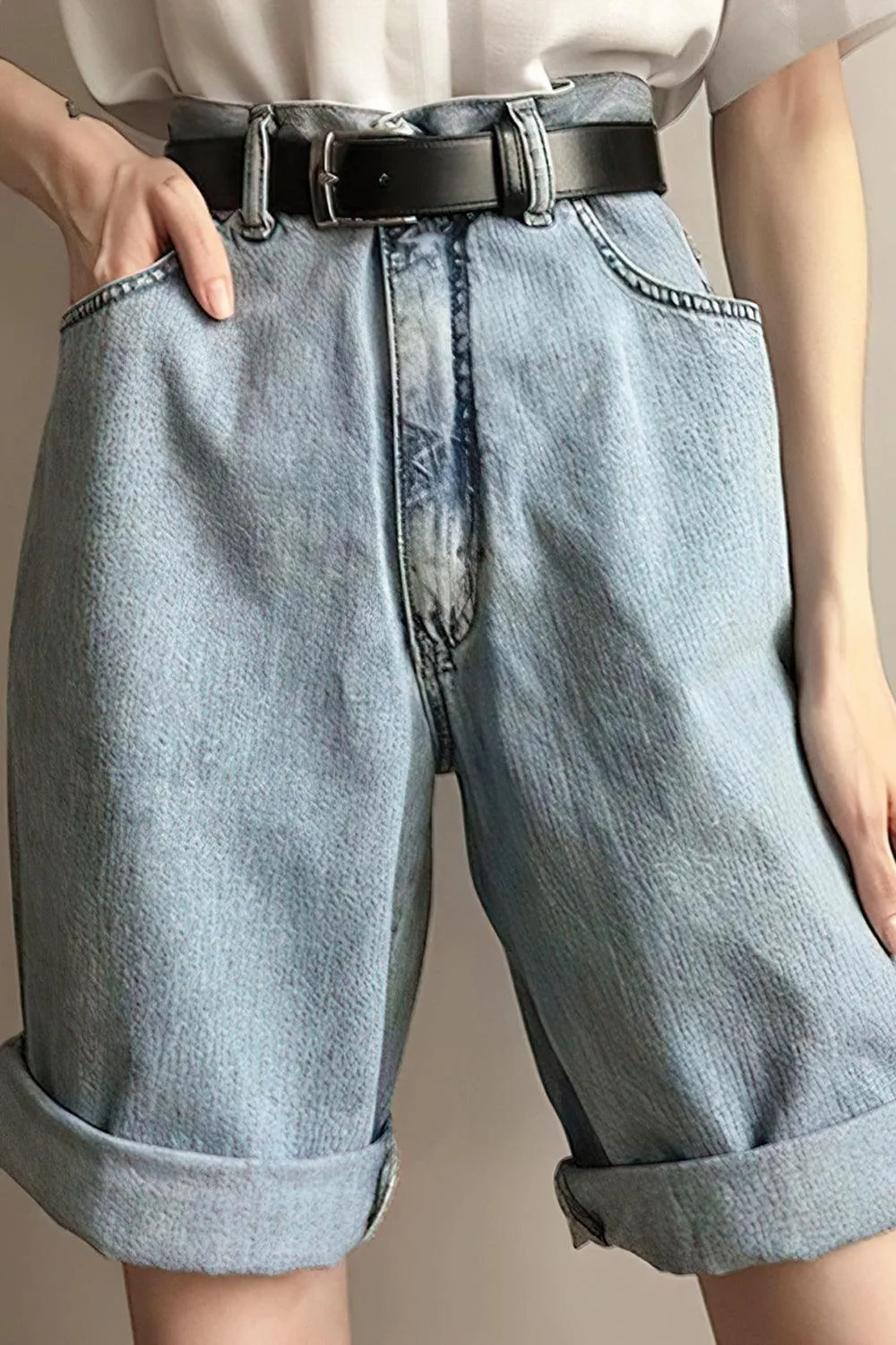 Washed Blue High Waist Denim Shorts