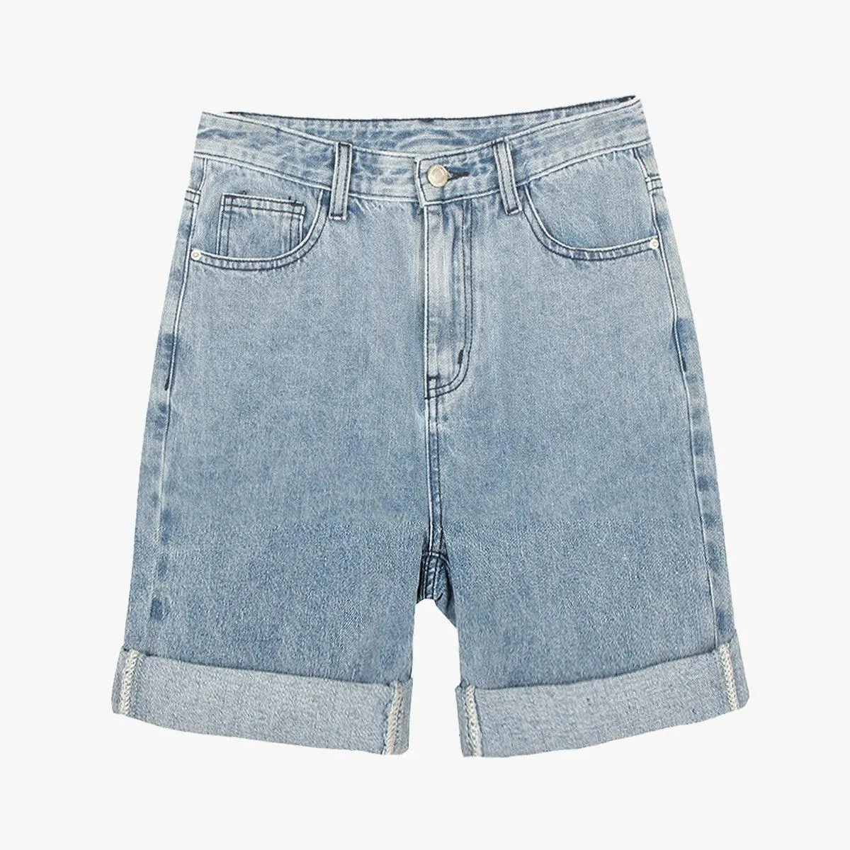 Washed Blue High Waist Denim Shorts