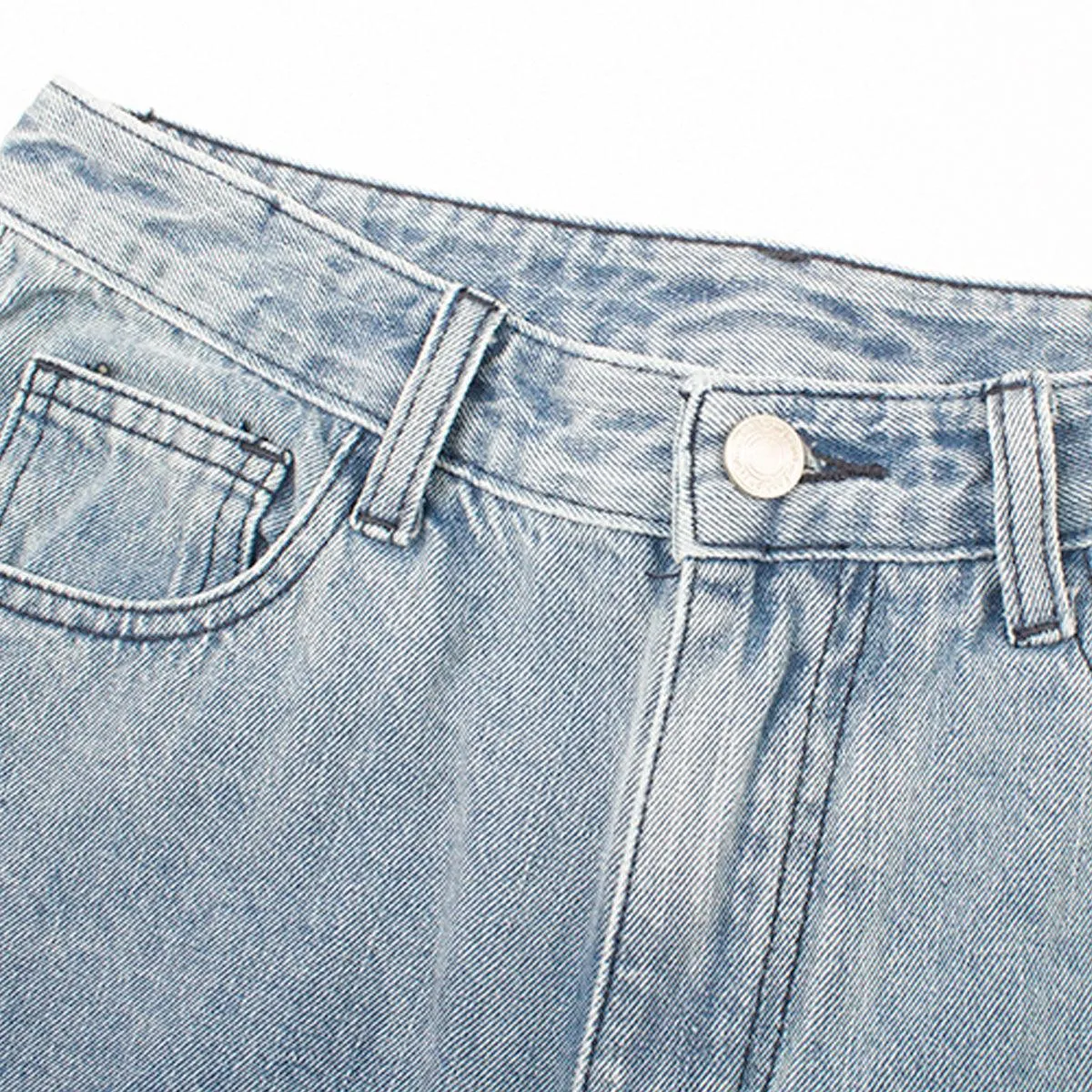 Washed Blue High Waist Denim Shorts