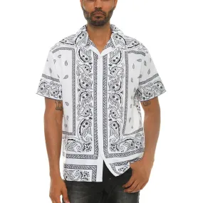 White Paisley Print Button Down Shirt